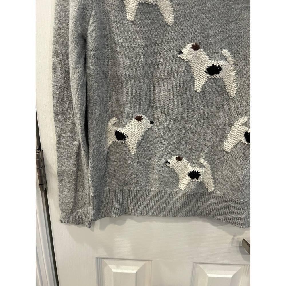 LOFT‎ Womens Gray Terrier Dog Mock Neck Puff Sleeve Knit Sweater Size M - Picture 7 of 7